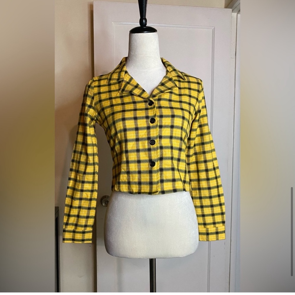 Dolls Kill Cropped plaid flannel Button Up Long Sleeve barbiecore scene hardcore